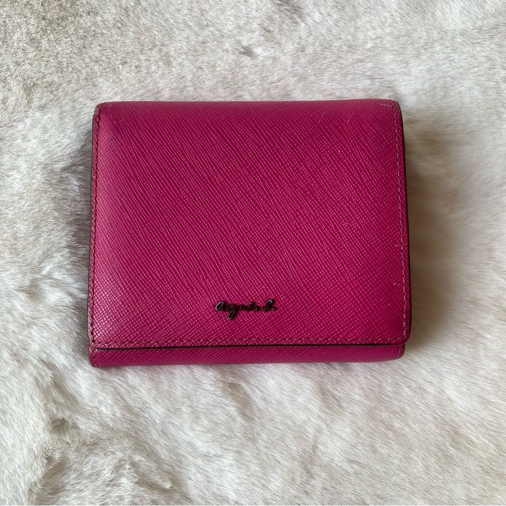 Agnes B Pink Bifold Accordion Wallet Crossgrain Leather